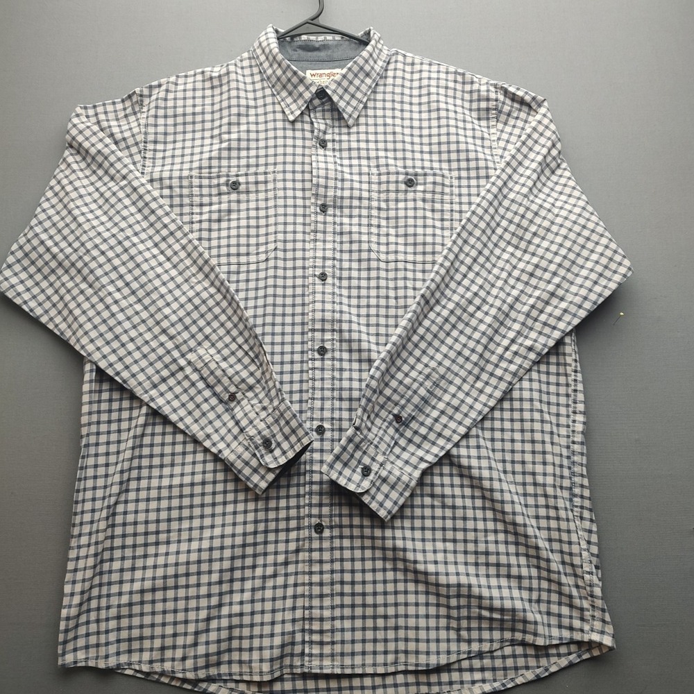 Wrangler Authentics Men's Blue Check Button Up Shirt XLT Long Sleeve